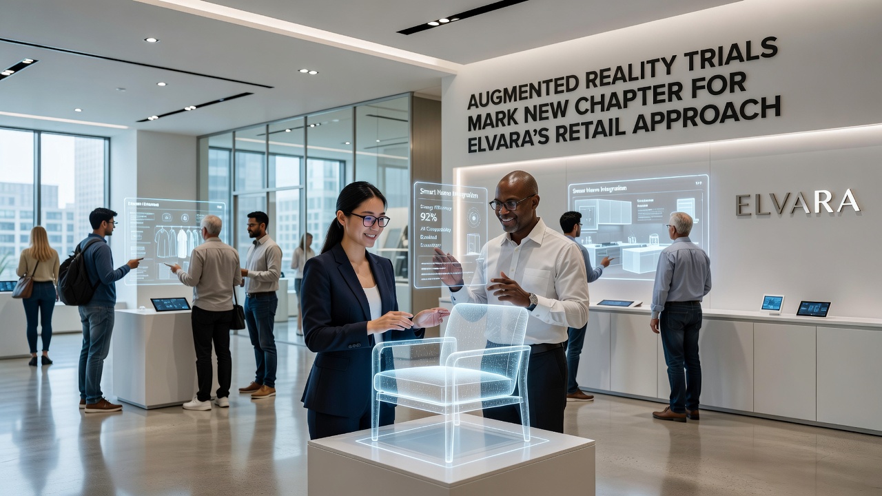 Customer using augmented reality tablet to explore product options at Elvara retail location