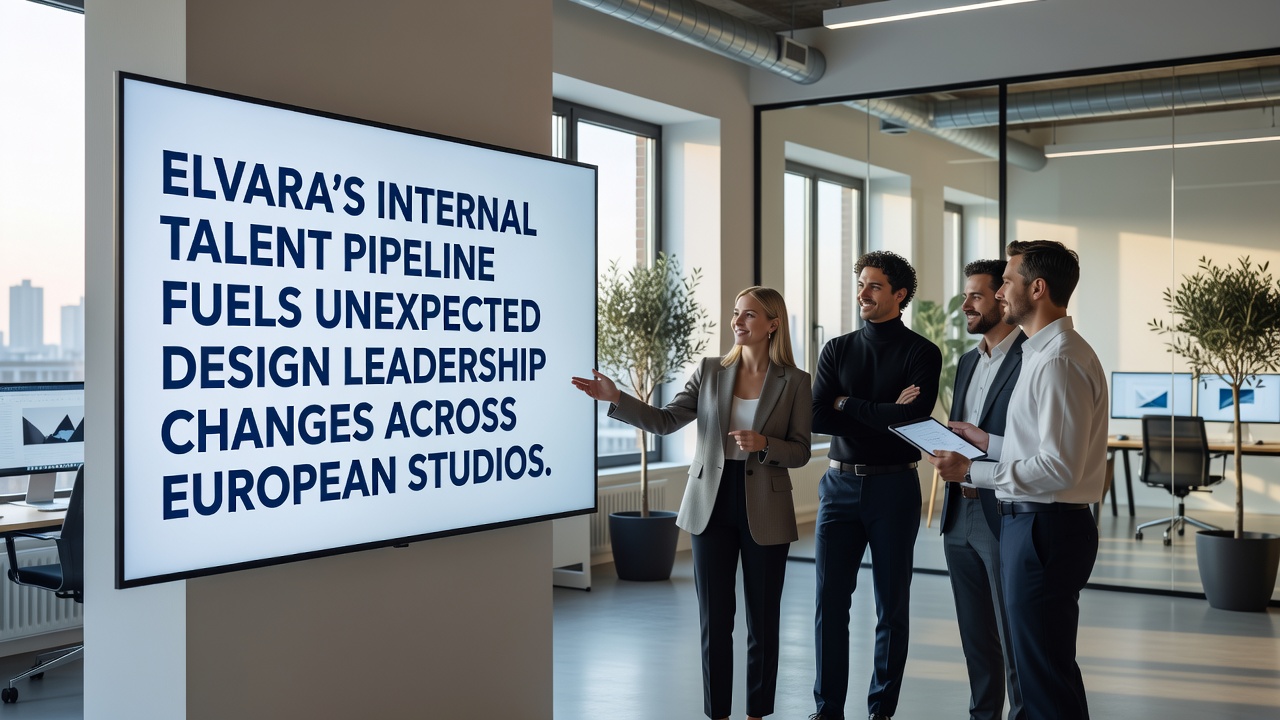 Interior view of Elvara design studio with team members reviewing prototypes